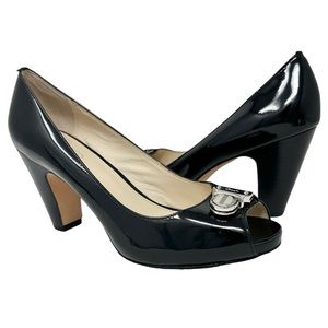 Coach Black Patent Leather Peep Toe Pumps Helaine Size 6.5 Heels